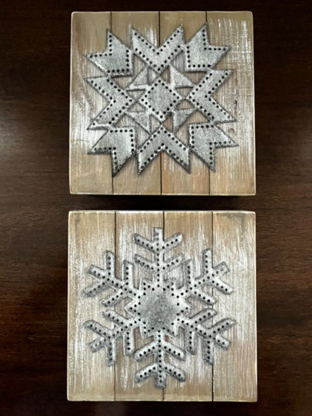 Rustic Snowflake Art Wood Farmhouse Winter Christmas Holiday - Set of 2